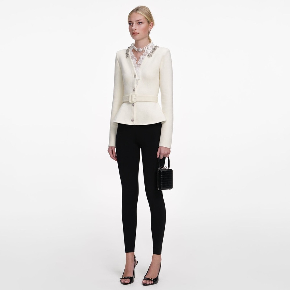 Self-Portrait NWOT CREAM CRYSTAL TRIM CARDIGAN - Picture 3 of 5